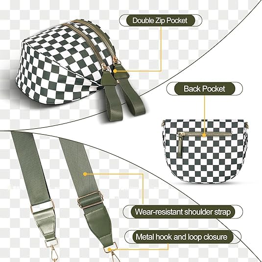 Checkered Bum Bag, 2025 New Nylon Checkered Crossbody Bags for Women, The Roomiest Crossbody with Adjustable Shoulder Strap (Beige)4