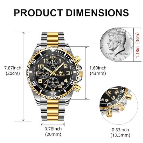 Image of OLEVS Watch Men Luxury Chronograph Stainless Steel Wrist Dress Waterproof Watch Quartz Analog Large Face Luminous