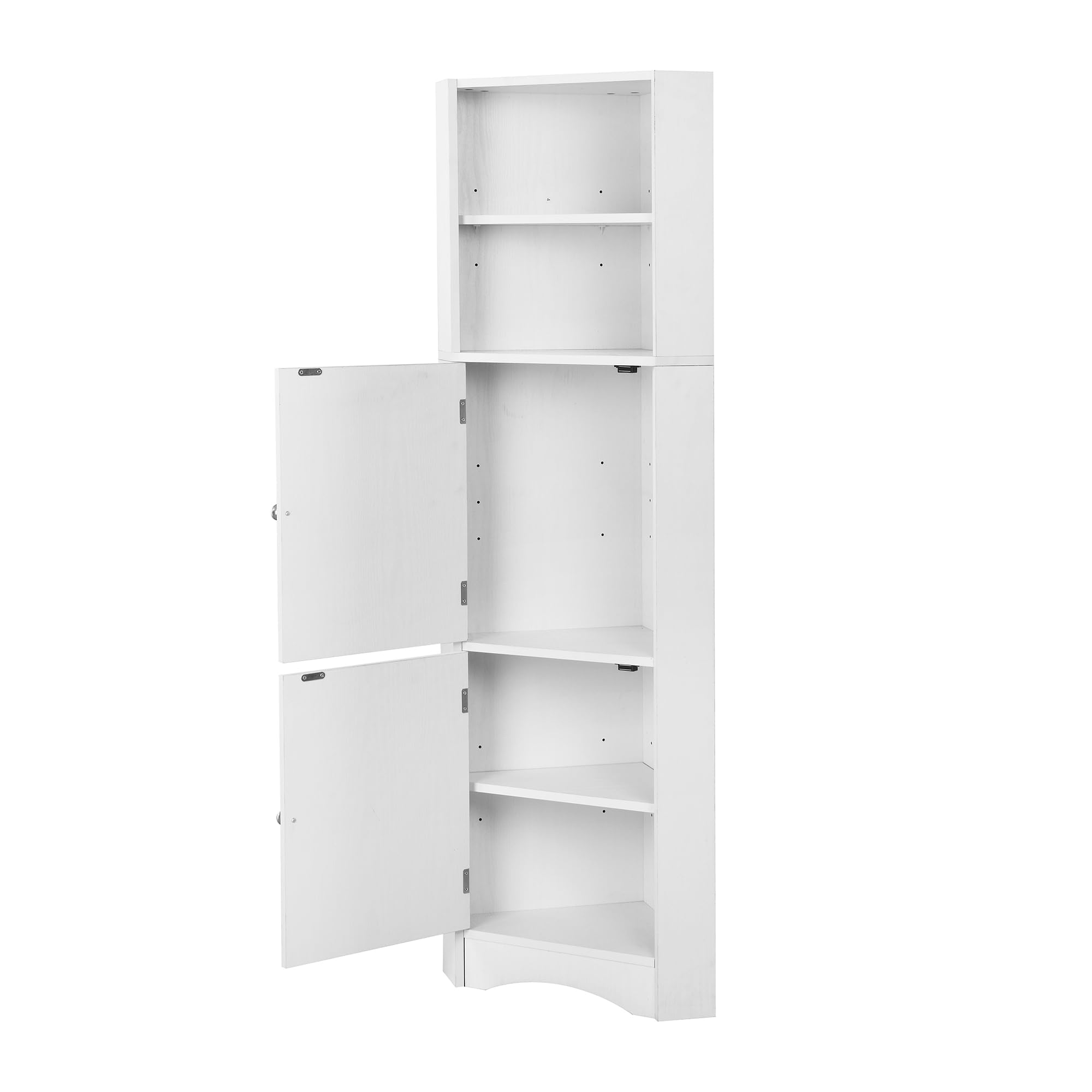 Kebnor Badschrank, Badmöbel, Eckschrank mit Zwei Ablagefächern, offenes Fach mit verstellbarem Einlegeboden, 36.5X 36.5 x 155 cm (weiß)
