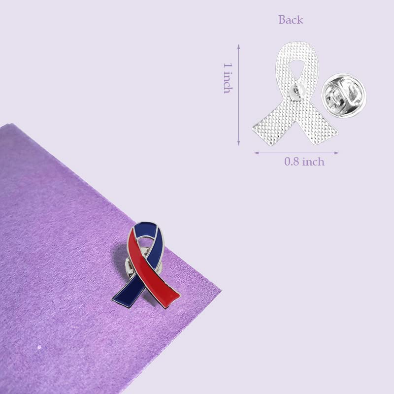 Image of Red & Blue Awareness Ribbon pin 20pcs Congenital Heart Diseases Awareness Brooch Hope Enamel Lapel Pins