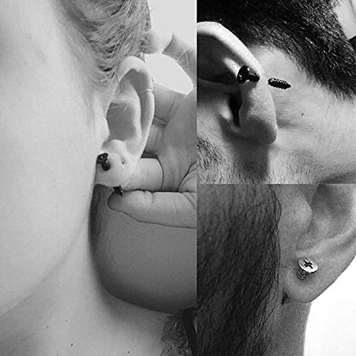 2-Pair Stainless Steel Cross Screw Stud Earrings - Unisex Mens Womens Pierced Jewelry
