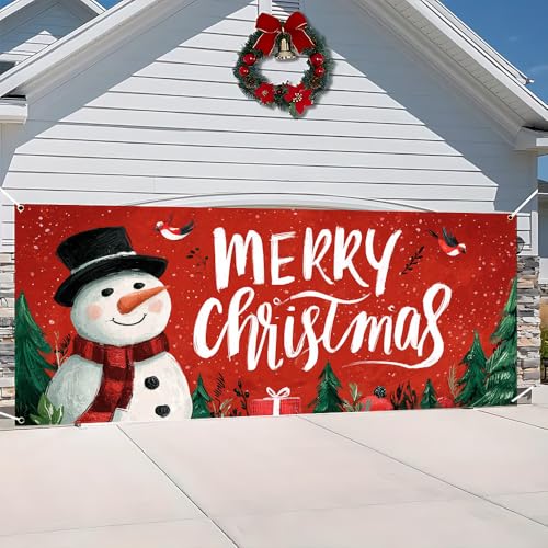 Image of Christmas Garage Door Decorations 6 x 13 ft, Snowman Cover