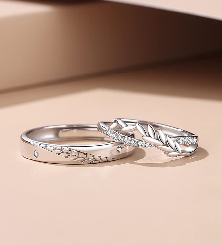 IMINI Set di anelli di coppia abbinati di grano CZ per lui e lei Argento sterling 925 Cristallo regolabile promessa anelli di fidanzamento aperti fedi nuziali dichiarazione Fascia per dita con scatola