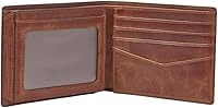 Vista 4 de Fossil Men's Derrick RFID-Blocking Leather Bifold Wallet with Flip ID Window for Men Marrón