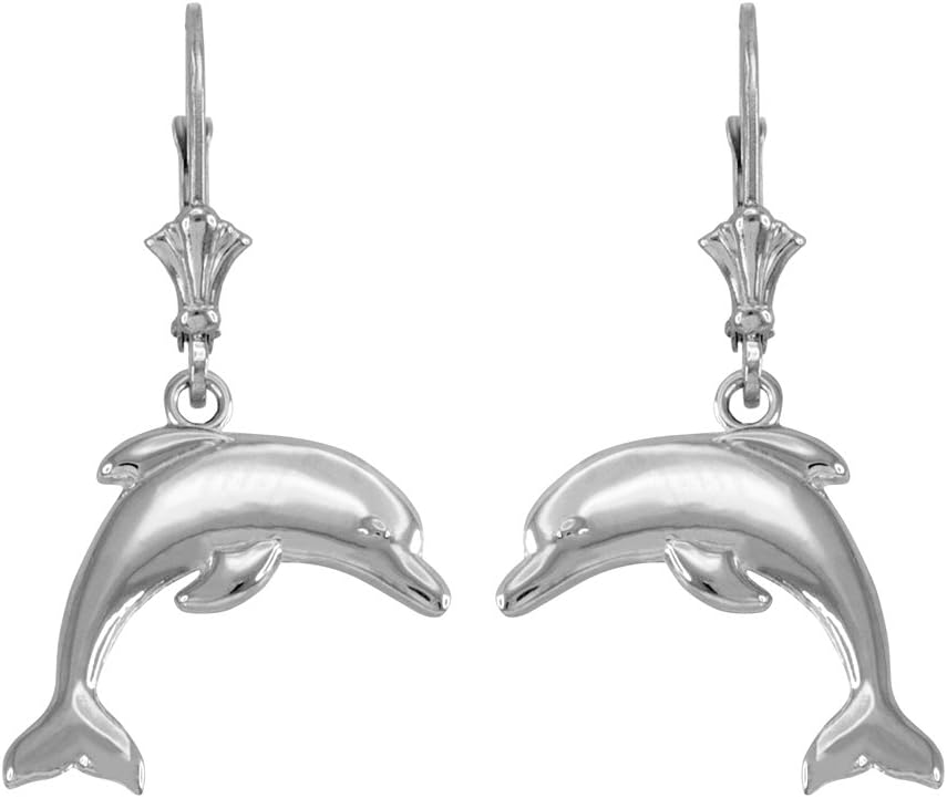 Jumping Dolphin Dangle Earrings in High Polish Sterling Silver