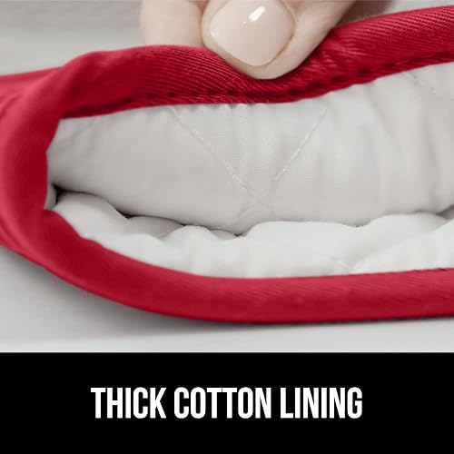 Miniatura 219 de GORILLA GRIP Juego de 4 manoplas de horno de silicona suave sin BPA y soportes para ollas, resistentes al calor, forro de algodón grueso, agarre Rojo