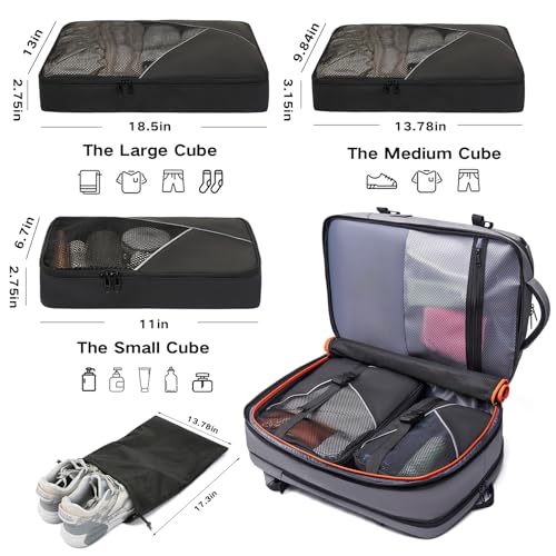 Image of TANGCORLE Laptop Backpack for Women, 50L Carry On Backpack Men, Expandable Flight Approved Water Resistant Luggage with 3 Packing Cubes & USB Port, Travel Backpack Fits 17.3 Inch Notebook