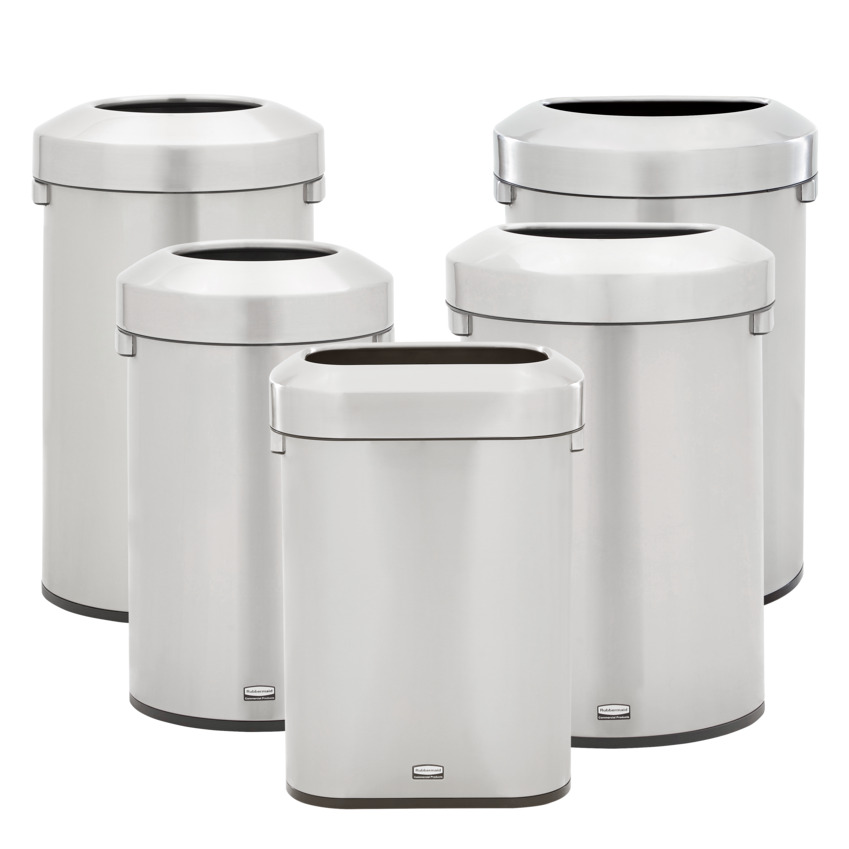 Image of Rubbermaid Commercial Products Refine Decorative Container, 21 Gallon, Half Round Stainless Steel Trash Can, Indoor for Hotel Lobbies /Conference Rooms /Airports