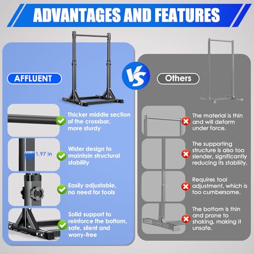 AFFLUENT Pull Up Bar Stand Free Standing Pull Up Bar Station 8 Adjustable Heights Power Tower for Home Gym Workout 330lbs Capacity Black by AFFLUENT - Used condition - Image 6