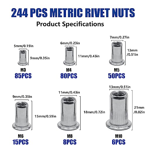 SAE & Metric Stainless Steel Rivet Nut Kits, JROUTH 380pcs Rivnuts & Nutsert Assortment, Sizes 8-32 10-24 1/4"-20 3/8"-16 5/16"-18 M3 M4 M5 M6 M8 M10 - Thumbnail 2