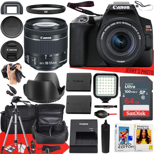 Canon EOS Rebel SL3 DSLR Camera w/Canon EF-S 18-55mm f/4-5.6 is STM Lens + LED Video Light + Extra Battery + Camera Case + 64GB Memory + More (24pc Bundle) (Renewed)