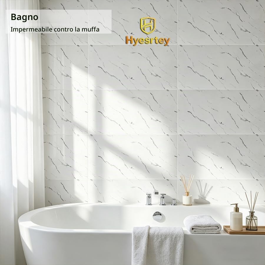 Piastrelle Adesive da Cucina, Bianco 60 x 30 cm | 15 pezzi, Pannelli da parete impermeabili, autoadesivi, per cucina, bagno, soggiorno, piastrelle da parete