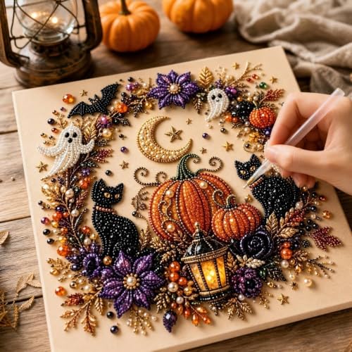 KSKBLZDJD Halloween Diamond Art Kits for Adults DIY Pearl Beads Painting Wall Decor Cute Art Craft Kit for Beginner Fall Home Decore Gift Stress Relief - image 4