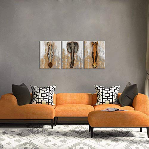 Ihappywall 3 Pieces Vintage African Animal Canvas Wall Art Giraffe Zebra Elephant Wildlife Picture Artwork Painting On Canvas For Rustic Home Decor Stretched And Framed Ready To Hang 12X16Inchx3Pcs #TOP1