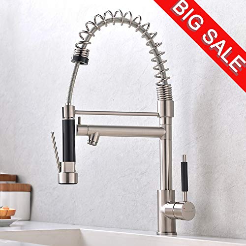 VCCUCINE Modern Commercial High Arch Brushed Nickel Stainless Steel Single Lever Pull Out Sprayer Kitchen Faucet, Two Spout Sprayer Kitchen Sink Faucet