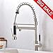 VCCUCINE Modern Commercial High Arch Brushed Nickel Stainless Steel Single Lever Pull Out Sprayer Kitchen Faucet, Two Spout Sprayer Kitchen Sink Faucet
