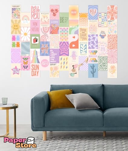 Image of Thepaper9store Paper9store Pack Of 50 Aesthetic Wall Collage Kit - 4?6 Inches Self Adhesive Wall Posters For Bedroom, Living Room, Office A6 Size (Pastel pink)
