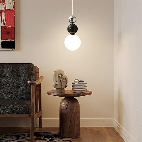 Miniatura 8 de Lámpara colgante de techo estilo granja, lámpara colgante con pantalla de vidrio retro nórdico con cúpula de metal, lámpara de cable ajustable de