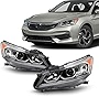 AKKON - Fits 2016-2017 Honda Accord LX 4Door Sedan [Halogen Type] Projector Chrome Headlights Pair Headlamps Left+Right