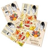 JUESMOS Thanksgiving Cutlery Holders Set 24PCS Fall Leave Turkey Utensil Holders for Autumn Fall Harvest Party Supplies Thanksgiving Turkey Utensil Holder for Table Decorations