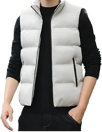 Dvbfufv Mens Vest Jacket Winter Thickened Fashion Sleeveless Stand-Up Collar Down Cotton Vest