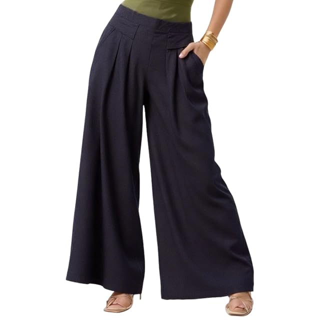 Women Linen Palazzo Pants-Casual Summer Wide Leg Trousers Beach Cruise 2025-Comfy Airport Outfits for Seniors