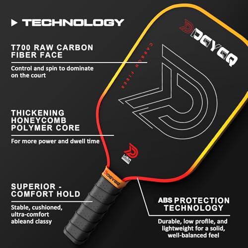 Image of DGYGQ Pickleball Paddles - Professional Carbon Fiber Paddle with Honeycomb Core Pickleball Rackets - Lightweight Precision & Enhanced Shock Absorption for High Spin (Yellow-Orange Ombre)