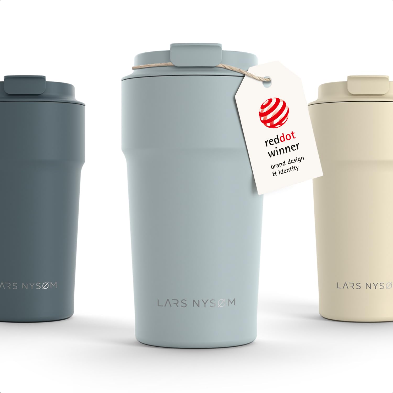 LARS NYSØM Thermo Coffee Mug-to-go 17oz | Travel Mug 0.5 L with Insulation | Silicone Grip Base | Leak Proof Stainless Steel Tumbler for Coffee and Tea on the Go (Sky Blue - Powder, 500ml)