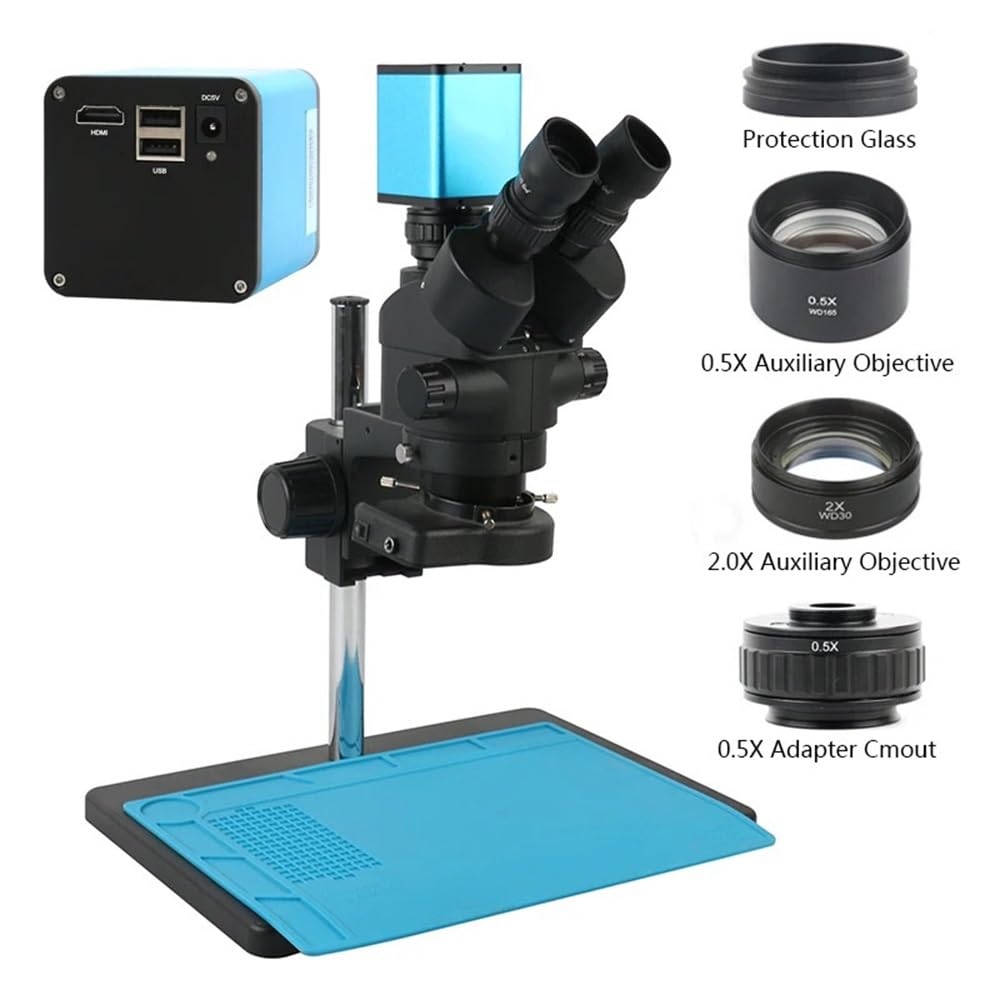 Microscope 3.5-90X Simul Focal Parfocal Trinocular Stereo Microscope Autofocus 1080P HDMI Video Camera with Big Size Pillar Table Stand