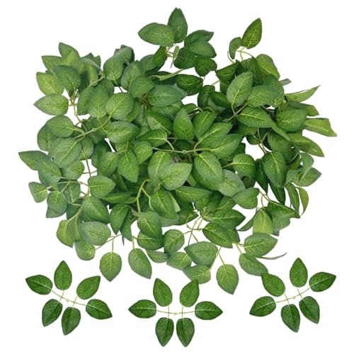 UILYNIU 60 Stück Künstliche Blätter, Gefälschten Blättern, Künstliches Grün Rosenblatt, Gefälschtes Grünes Laub für Heimdekoration, Hochzeit Dekoration, DIY, Hochzeitssträuße, Party Dekoratione (Grün)