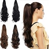 RemeHi Wavy Curly Remy Hair Clip in Claw Ponytail Hair Extension with a Jaw Claw Hair Clip for Women 110g 18 Inch 4# Medium Brown
