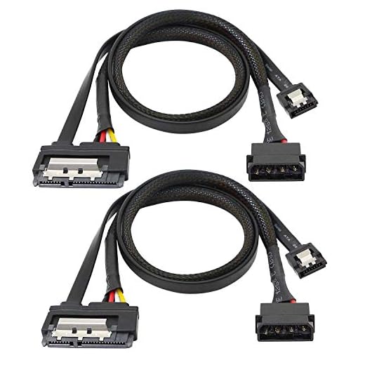 SATA 6G Data Cable, SATA Power 2-In-1 Extension Cord, LP4 IDE 4 pin to SATA 15P Female with Serial ATA III 7 Pin Female for HDD, SSD, Optical Drives, DVD Burners, PCI Cards etc - 19.7in (2 Pack)