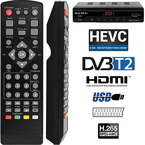 Strom 504 A+ Décodeur TNT Full HD -DVB-T2 - Compatible HEVC264 - (HDMI,Péritel, USB, Digital Plus) Noir