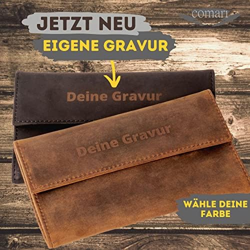 COMARI Leather Tobacco Pouch | Double-Paper & Filter Compartment | Magnetic Fastener | Free Greengo Tobacco Humidifier (Vintage Brown)