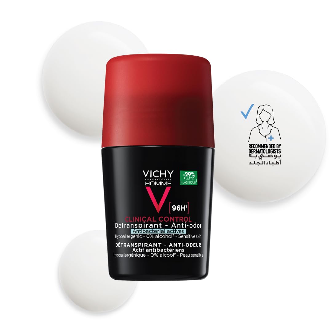 Vichy Homme Control 96H Anti-Perspirant Roll-On for Men 50ml – Extreme 4-Day Sweat & Odour Protection, Maximum Long-Lasting Control, Gentle on Sensitive Skin