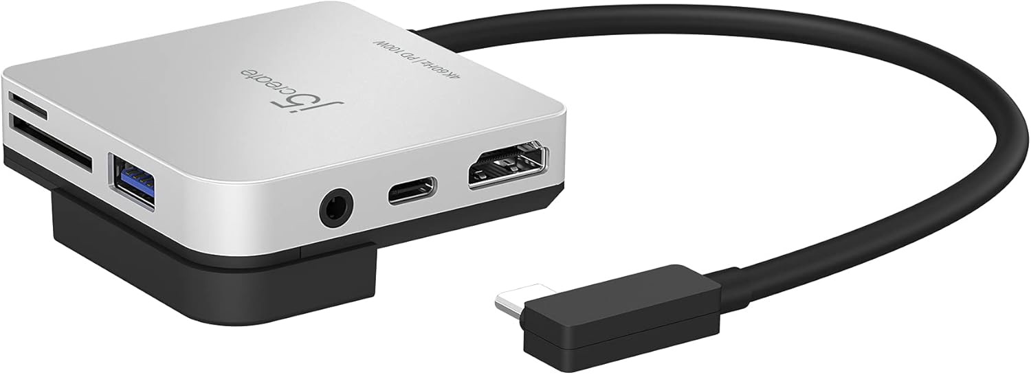 j5create iPad Pro USB C Hub- 6-in-1 Travel Dock for iPad Pro 12.9”/11”, with 4K@60Hz HDMI, USB C PD Charging 100W & Data, USB A 3.1, SD and microSD Card Reader, 3.5mm Headphone Jack (JCD612)