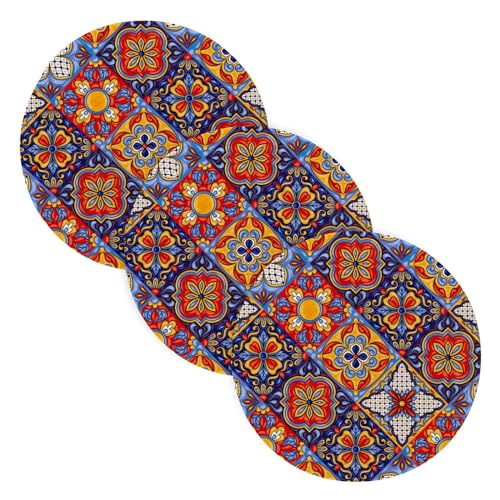 3 Pcs Trivet Pads for Hot Dishes 15in Cotton Thread Weave Hot Pads for Microwave Stove Hot Water Pad Mexican Talavera Ceramic Tile Pattern Ethnic Folk Ornament