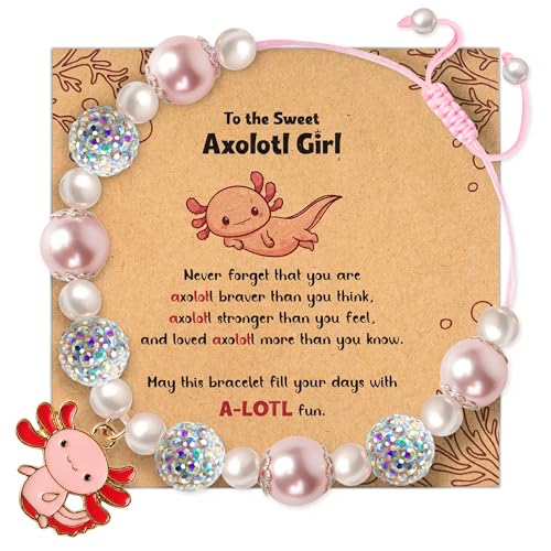Image of Axolotl Bracelet For Girls, Axolotl Valentines Day Gifts For Girl Kindergarten, Birthday Gifts For Granddaughter, Niece, Cute Valentines Stocking Stuffers, I Love You Alotl Jewelry Kit Kawaii Charm