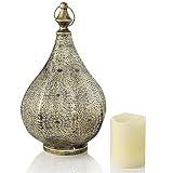 Weltbild Laterne Marrakesch mit LED-Echtwachskerze - Windlicht Gold Deko für innen und draußen | Outdoor Metalllaterne Kerzen Laterne drinnen | Orientalische Laterne Deko Wohnzimmer Vintage