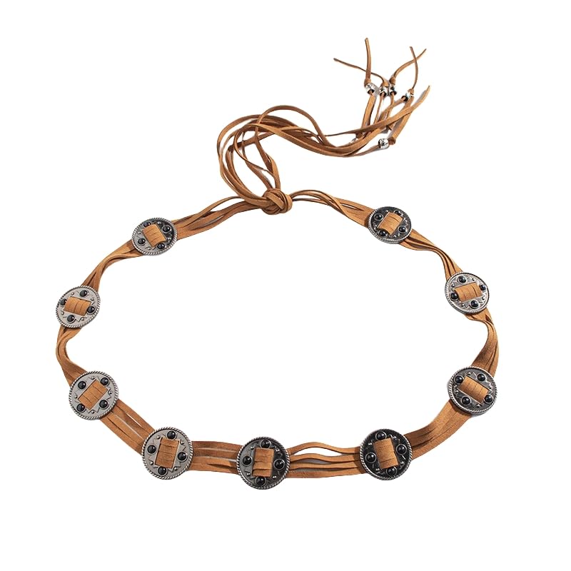 Belts Western Style with 9 Black Beads, Stylish Accessory for Outfits, Ideal for Casual Wear，Browm, 1 Piece