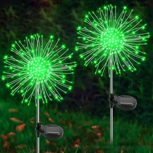 YaaFen Solar Garden Lights Outdoor, 2 Pack 120 LED Twinkling Firework Lights Decorative with 2 Modes, Outdoor Waterproof Solar Starburst Light for Outside Yard Pathway Garden Decor, Green