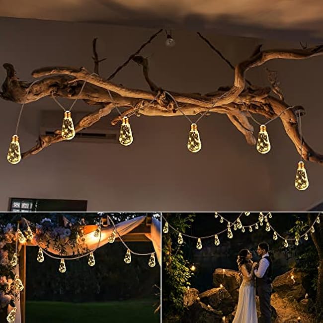 Solar Outdoor String Lights, 2 Pack 20Ft Vintage Rope Hemp Solar Patio Lights, Waterproof Warm White Solar Powered String Lights With 8 Modes 16 Shatterproof Bulbs for Fence Stairs Balcony Caf¨¦ Bistro