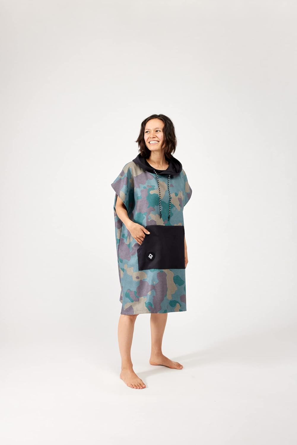 Nomadix Changing Poncho - XS - Quick Dry & Absorbent Hooded Surf & Swim Poncho - Sewn Sides for Private Changing - Front Pocket Storage - Made from Post-Consumer Recycled Materials - Camo Green - Image 3