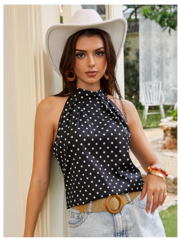 Image of RoseSeek Women's Tropical Paisley Halter Blouse Boho Shirt Vacation Tops | Polka Dots Print, Halter Tops, Summer Tops, Going Out Tops, Beach, Dressy Tops, Boho Blouses