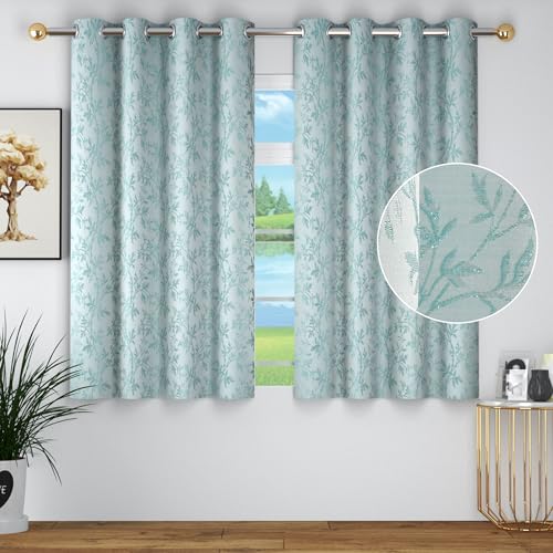 Image of FRESH FROM LOOM Heavy Jari Jacquard Premium Luxury Floral Semi Blackout Curtain 5 Feet Windows | Light Blocking 80% Room Darkening | Durable Stitch | Elegant Style Parda (5feet, Aqua, 2pc)