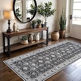 Hallway Washable Runner Rug - 3x6 Kitchen Rugs Entryway Rug Runner Vintage Soft Floor Mat Non Slip Indoor Farmhouse Carpet for Bathroom Living Room Bedroom (3 X 6, Black)