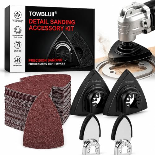 Towbluii Oscillating Tool Sanding Pad 106pcs Multitool Sanding Attachments with Triangle & Finger Sanding Pads and 100pcs Dremel Sandpaper Grit(60-240) Fit for Finishing Wood Plaster Metal Leather
