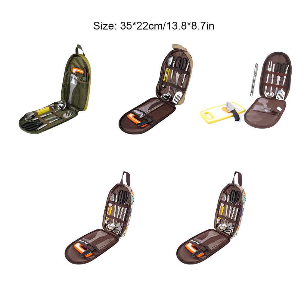Set da 8 Pezzi Borsa portaoggetti per pentole e Utensili da tavola con Tracolla Picnic all'aperto per Borse da Viaggio da Escursionismo da Cucina, Verde/8 Pezzi/Set