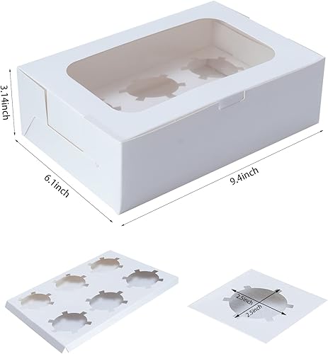 Miniatura 8 de Yeplan Paquete de 5 cajas para cupcakes, 12 unidades, portadores de cupcakes blancos con ventana, cajas de galletas de 13.4 x 9.8 x 4 pulgadas, 12
