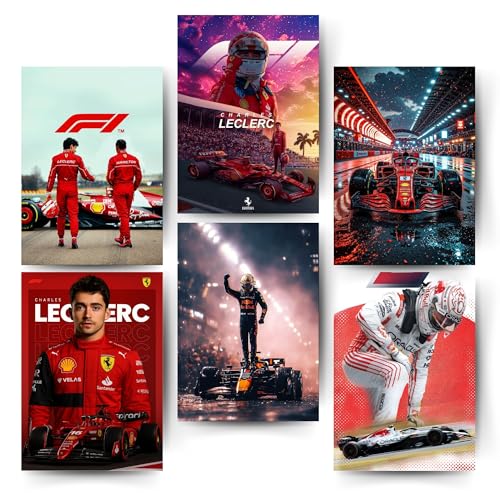 Image of Posters Inc Formula 1 Posters for Room A4 Size Pack of 6 Printed on 300 Gsm Matte Paper with Glue Dots, Wall Decoration for Bedroom Study Room Office F1 Graphic Car Theme